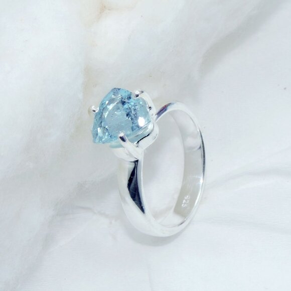 Aquamarine Ring, Aquamarine Gemstone, 925 Sterling Silver, Prong Ring, Size-6US - Picture 5 of 6